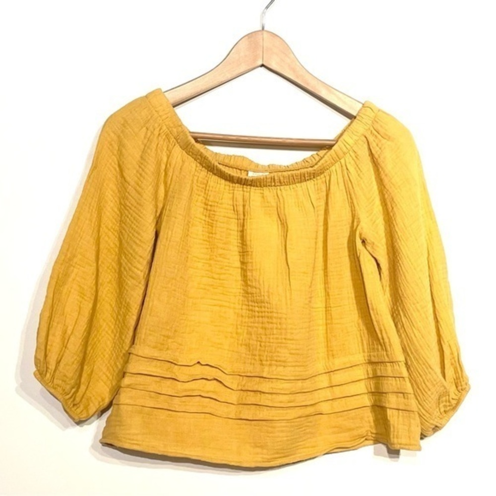 NWT Evereve Roan + Ryan Yellow off Shoulder Top Mira Pleated Blouse xs Gold